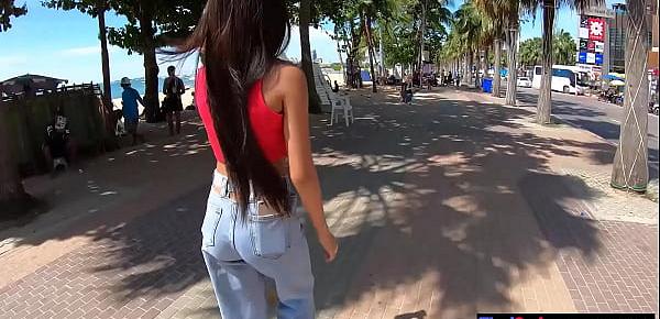  Amateur Thai teen with her 2 week boyfriend out and about before the sex